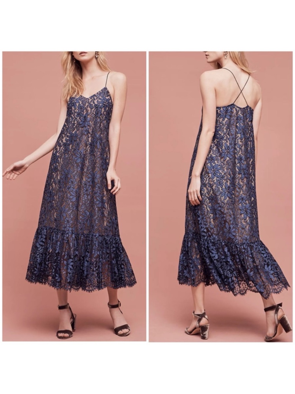 ANTHROPOLOGIE Moulinette Soeurs Celestial Lace Maxi Dress Size 4